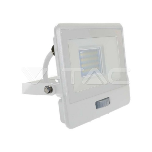 20W LED Прожектор PIR Сензор SAMSUNG ЧИП Бяло Тяло 4000К 1М Кабел - изглед 1