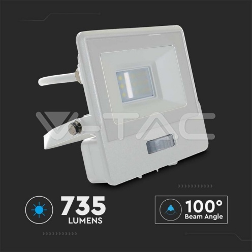 10W LED Прожектор PIR Сензор SAMSUNG ЧИП Бяло Тяло 4000К 1М Кабел - изглед 10