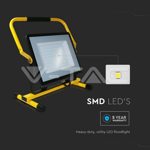 100W LED Прожектор SAMSUNG ЧИП G2 SMD Сиво Тяло 4000К Стойка + 3 Метра Кабел ЕУ Щепсел - изглед 2