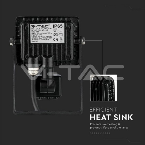 10W LED Прожектор Със Сензор SAMSUNG ЧИП Черно Тяло 4000K - изглед 12