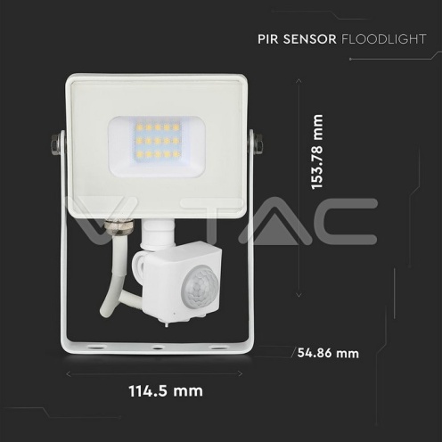 10W LED Прожектор Със Сензор SAMSUNG ЧИП Бяло Тяло 6400К - изглед 4