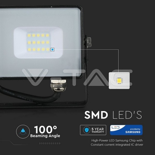 10W LED Прожектор SAMSUNG ЧИП SMD Черно Тяло 6400К - изглед 12