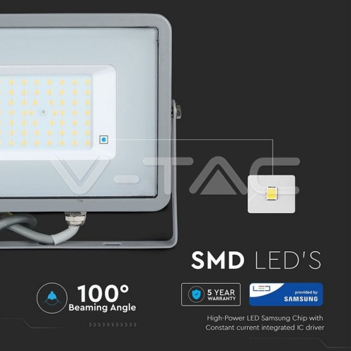 50W LED Прожектор SAMSUNG ЧИП SMD Сиво Тяло 6400К - изглед 10