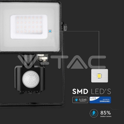 30W LED Прожектор Със Сензор SAMSUNG ЧИП Черно Тяло 6400К - изглед 7