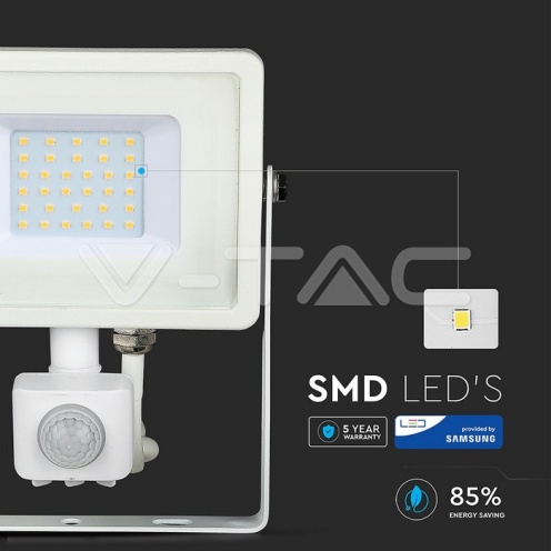 30W LED Прожектор Със Сензор SAMSUNG ЧИП Бяло Тяло 3000К - изглед 14