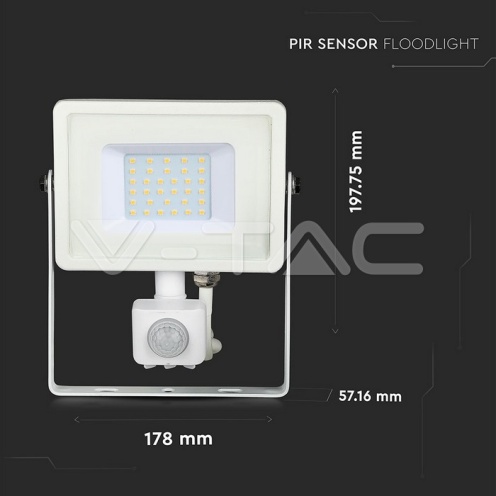 30W LED Прожектор Със Сензор SAMSUNG ЧИП Бяло Тяло 3000К - изглед 6