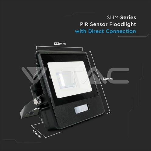 10W LED Прожектор PIR Сензор SAMSUNG ЧИП Черно - изглед 3