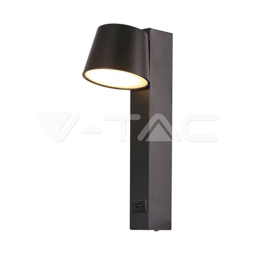 LED аплик 8W с USB 3000k 900lmm черно - изглед 1